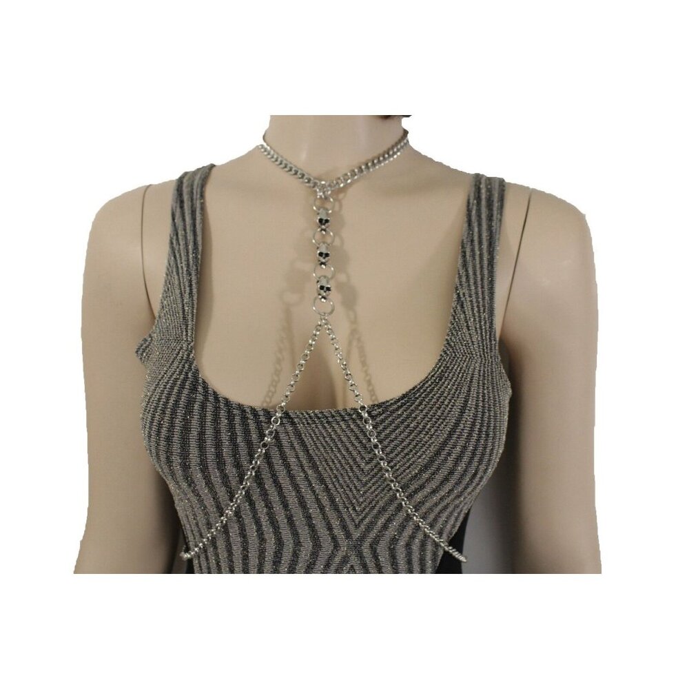 New Women Necklace Gothic Silver Body Chain Trendy Long Jewelry Skeleton Skulls